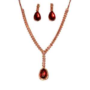 Crimson Charm Rose Gold American Diamond Necklace Set