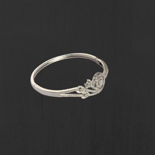 Silver Floral Style American Diamond Anti Tarnish Bangle - Image 5