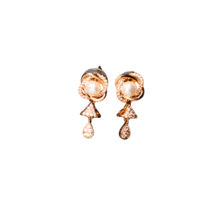 Rose Gold Toned Pearl Blossom AD Drop Earrings