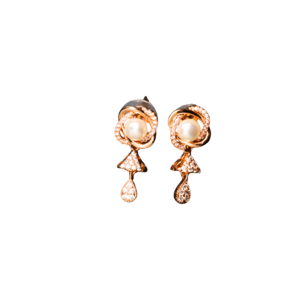 Rose Gold Toned Pearl Blossom AD Drop Earrings
