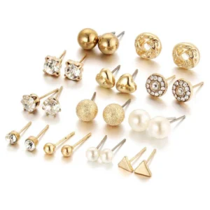Glamour Glow 12-in-1 Minimalist Golden Stud Earrings Combo