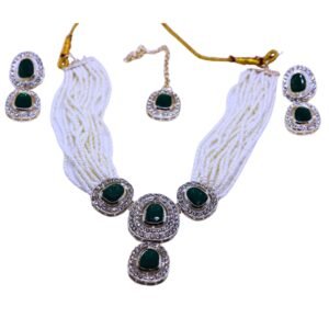 Emerald Green Kundan Choker Set with Pearl Beads