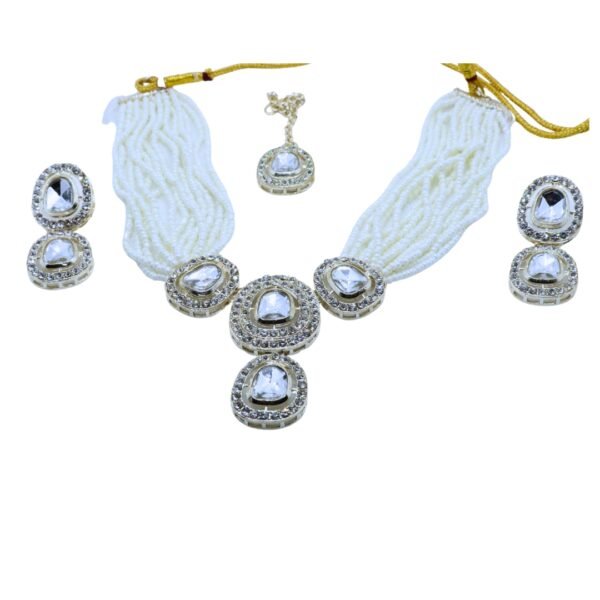 Kundan Choker Set with White Pearl Bead Mala