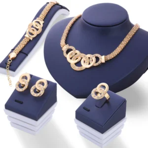 Elegant Gold-Plated Interlocking Circle Design Jewelry Set