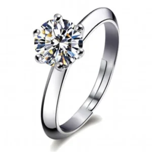 Sparkling Solitaire Silver-Plated Adjustable Ring