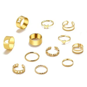 Trendy 12-Piece Gold-Plated Adjustable Rings Combo