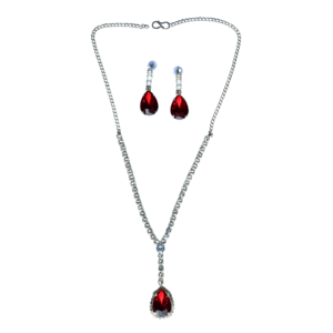Ruby Elegance Silver Toned American Diamond Necklace Set