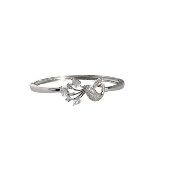 Silver Peacock Style American Diamond Anti Tarnish Bangle
