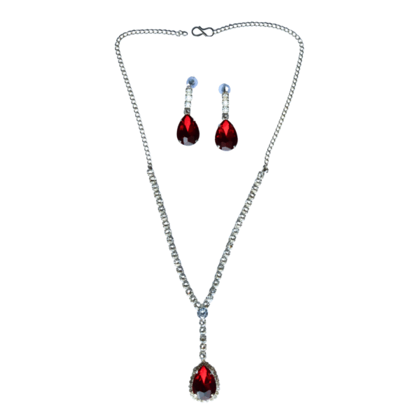 Ruby Elegance Silver Toned American Diamond Necklace Set