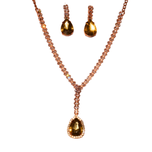 Amber Glow Rose Gold American Diamond Necklace Earrings Set