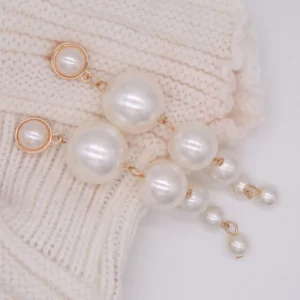 Elegant Gold Toned Multi-Pearl Drop Earrings