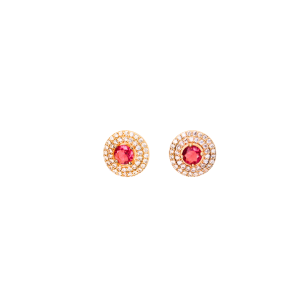 Gold Toned Royal Red Stone AD Stud Earrings