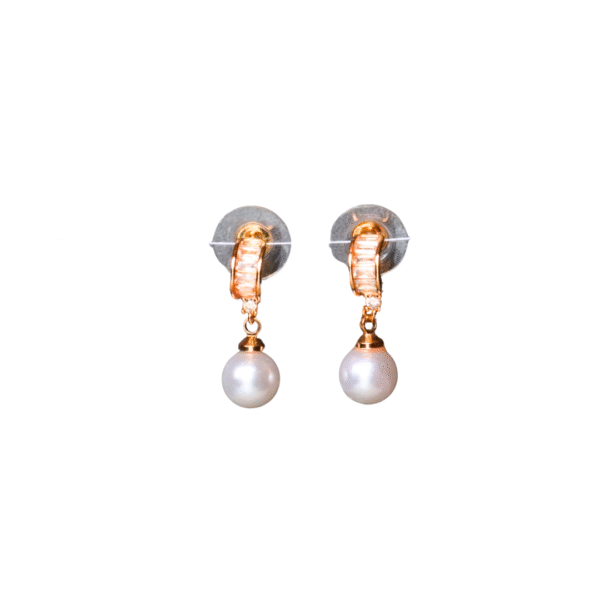 Rose Gold Toned Graceful AD Pearl Drop Earrings