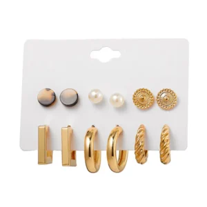 Golden Glam 6-in-1 Studs & Hoops Earring Set