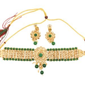 Emerald Green Bead & Gold Finish Choker Necklace Set