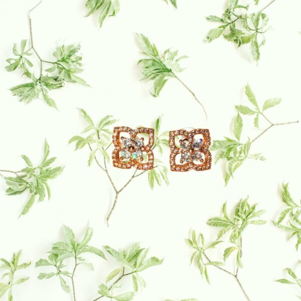 Rose Gold Toned American Diamond Floral Stud Earrings - Image 2