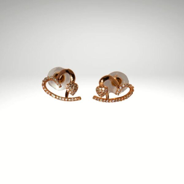 Rose Gold Toned Sparkling AD Heart Stud Earrings - Image 2