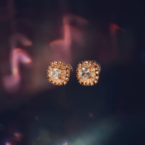 Radiant Crown Rose Gold American Diamond Stud Earrings - Image 2