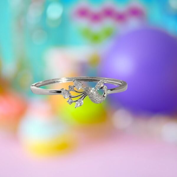 Silver Peacock Style American Diamond Anti Tarnish Bangle - Image 5