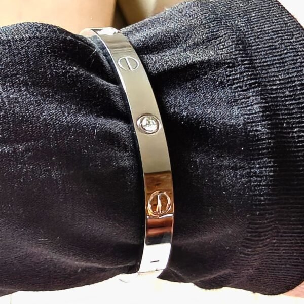Silver Screw Bangle with Sparkling Stone Embellishments - Image 2