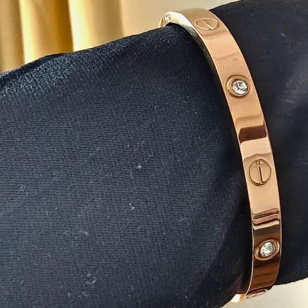 Rose Gold Screw Bangle with Sparkling Stone Accents - Image 2