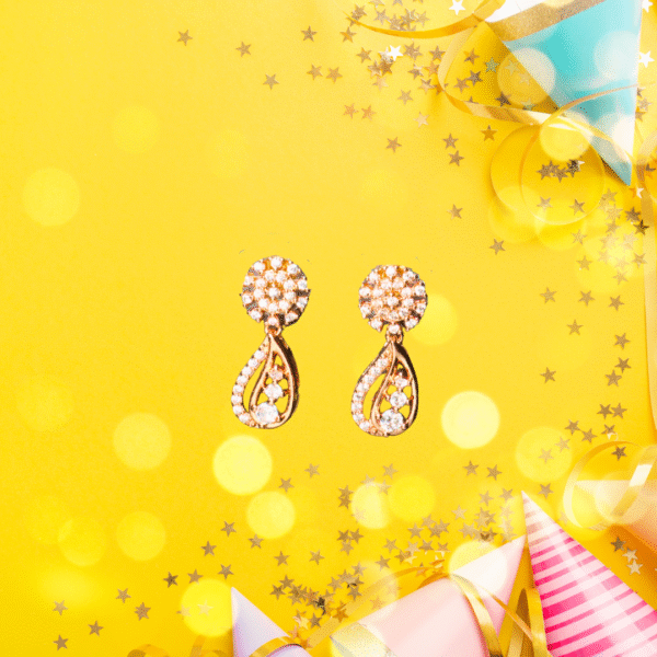 Rose Gold Toned American Diamond Floral Drop Earrings - Image 2
