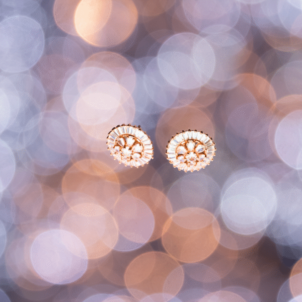 Rose Gold Toned Radiant Blossom AD Stud Earrings - Image 2