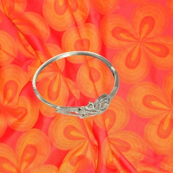 Silver Floral Style American Diamond Anti Tarnish Bangle - Image 4