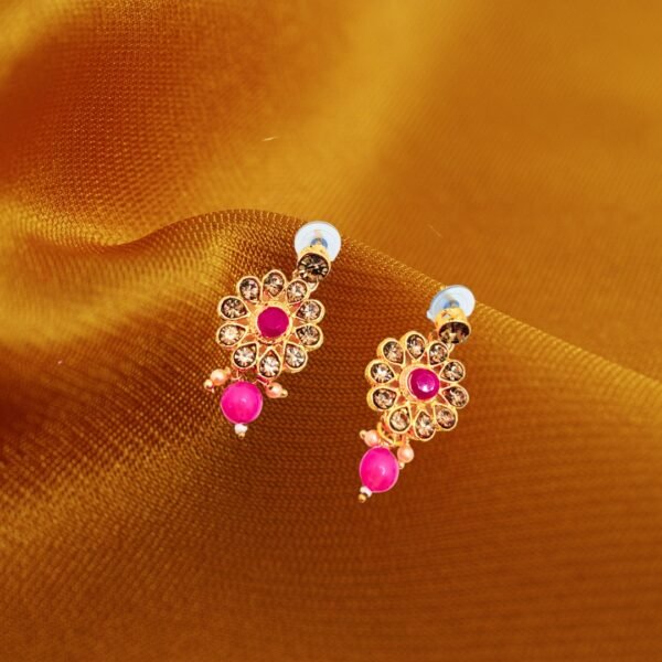 Royal Pink Beaded Choker Necklace Set with Earrings - Image 3
