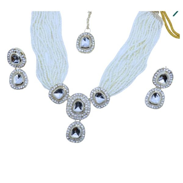 Kundan Choker Set with White Pearl Bead Mala - Image 3