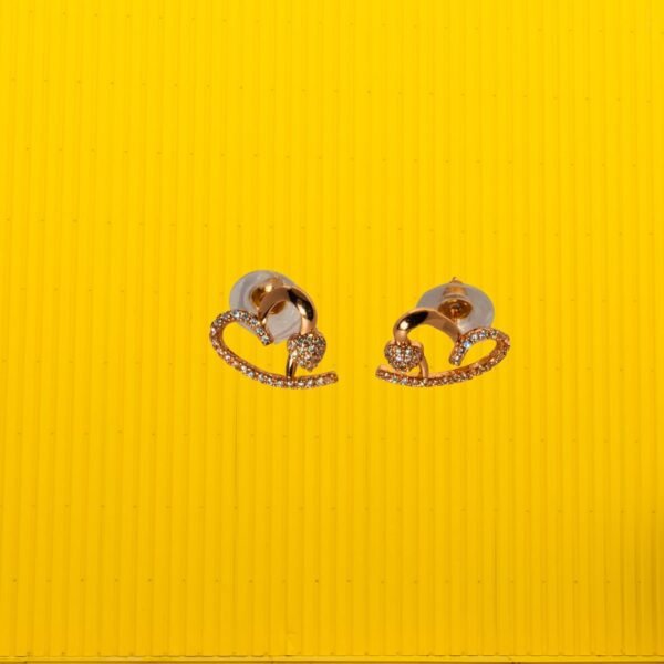 Rose Gold Toned Sparkling AD Heart Stud Earrings - Image 3
