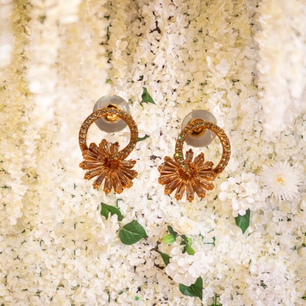 Golden Bloom Rose Gold American Diamond Earrings - Image 3