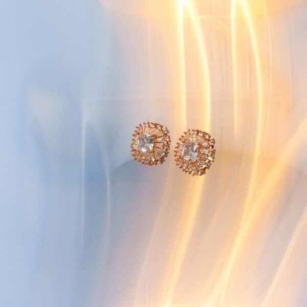Radiant Crown Rose Gold American Diamond Stud Earrings - Image 3