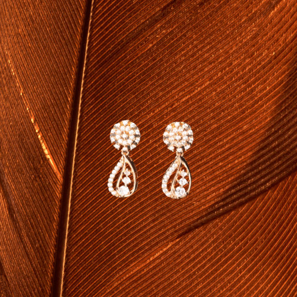 Rose Gold Toned American Diamond Floral Drop Earrings - Image 3