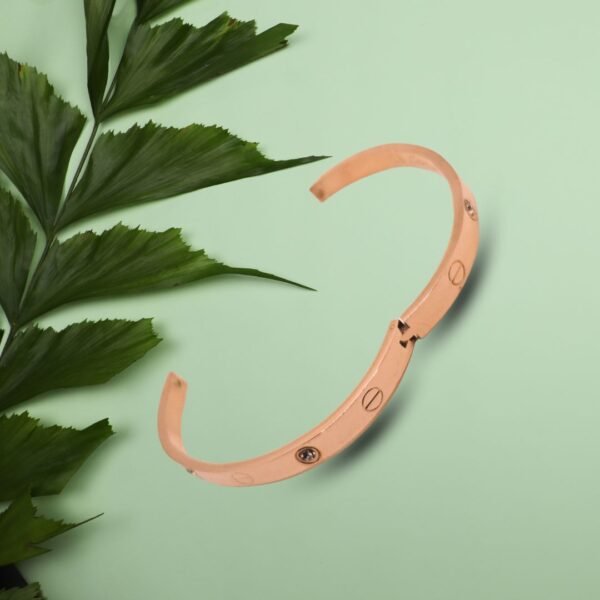 Rose Gold Screw Bangle with Sparkling Stone Accents - Image 3