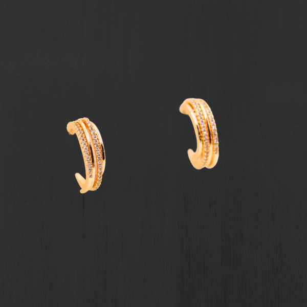 Elegant Gold Toned American Diamond Hoop Earrings - Image 3