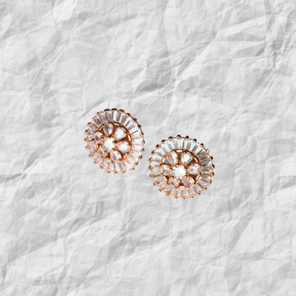 Rose Gold Toned Radiant Blossom AD Stud Earrings - Image 3