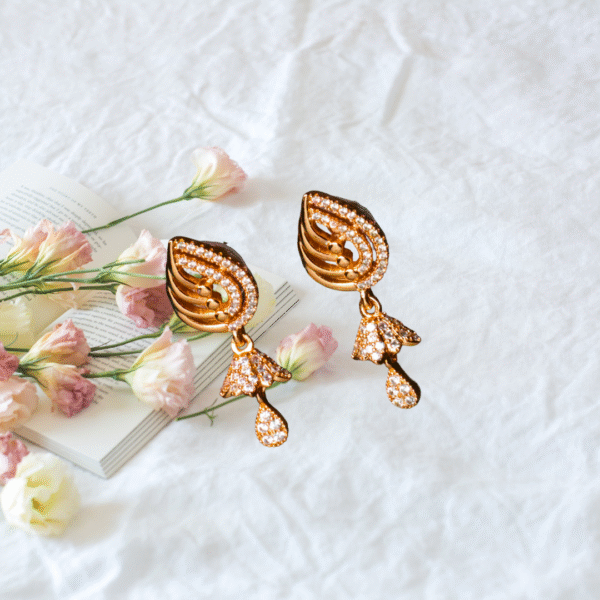 Rose Gold Toned Twilight Drop Designer AD Earrings - Image 3