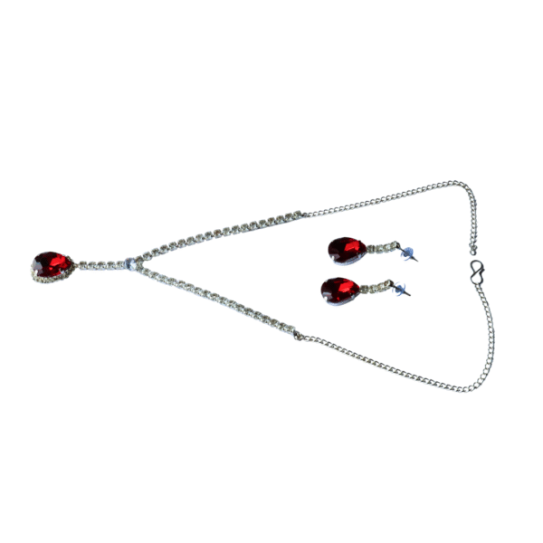 Ruby Elegance Silver Toned American Diamond Necklace Set - Image 4