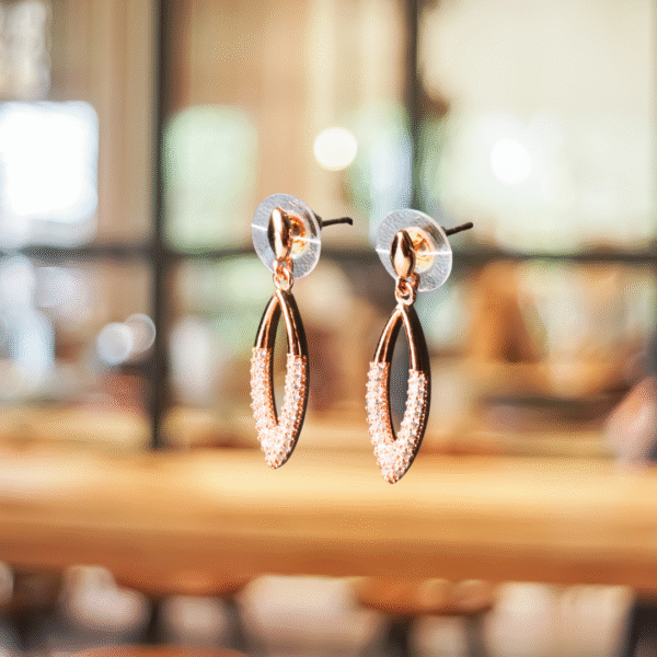 Golden Aura Rose Gold American Diamond Earrings - Image 4