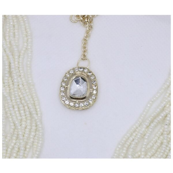 Kundan Choker Set with White Pearl Bead Mala - Image 4