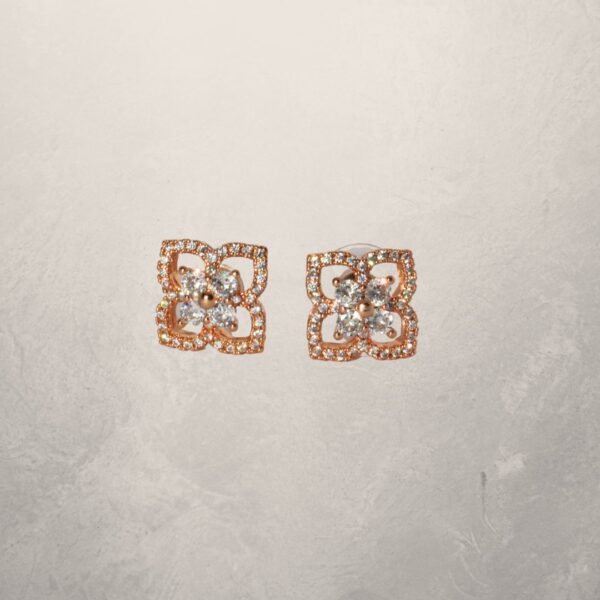 Rose Gold Toned American Diamond Floral Stud Earrings - Image 4