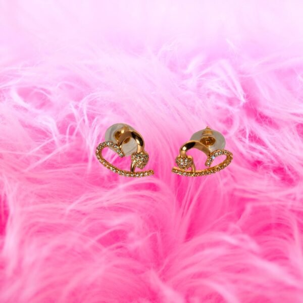 Rose Gold Toned Sparkling AD Heart Stud Earrings - Image 4