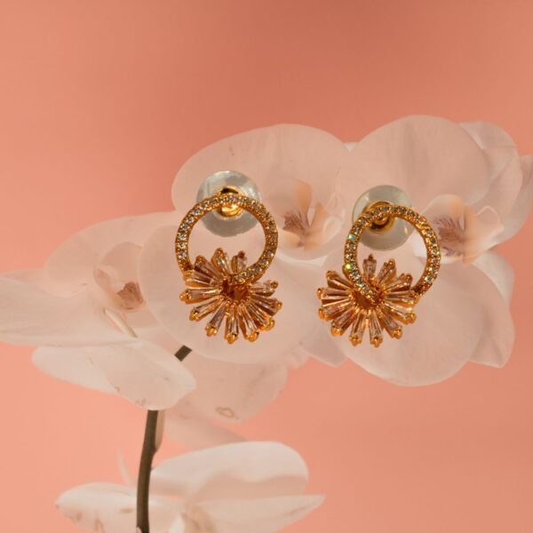 Golden Bloom Rose Gold American Diamond Earrings - Image 4