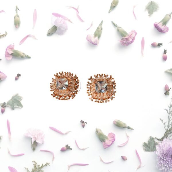 Radiant Crown Rose Gold American Diamond Stud Earrings - Image 4