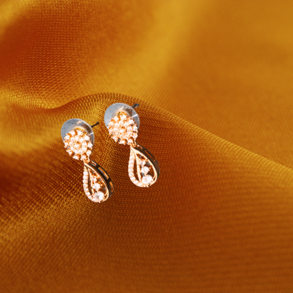 Rose Gold Toned American Diamond Floral Drop Earrings - Image 4