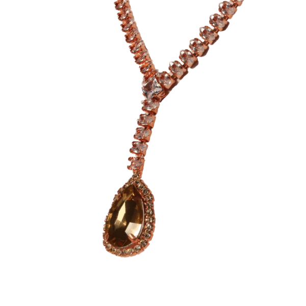Amber Glow Rose Gold American Diamond Necklace Earrings Set - Image 4