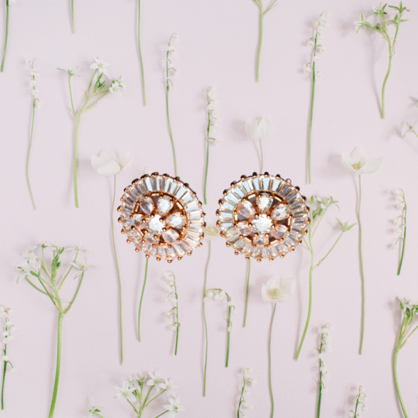 Rose Gold Toned Radiant Blossom AD Stud Earrings - Image 4