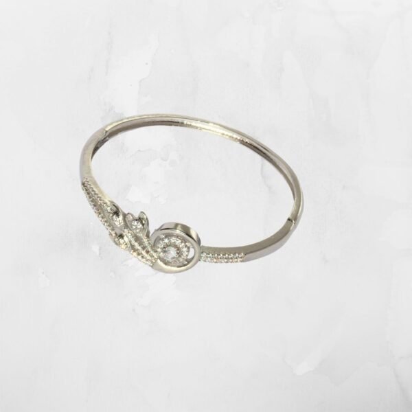 Silver Floral Style American Diamond Anti Tarnish Bangle - Image 2