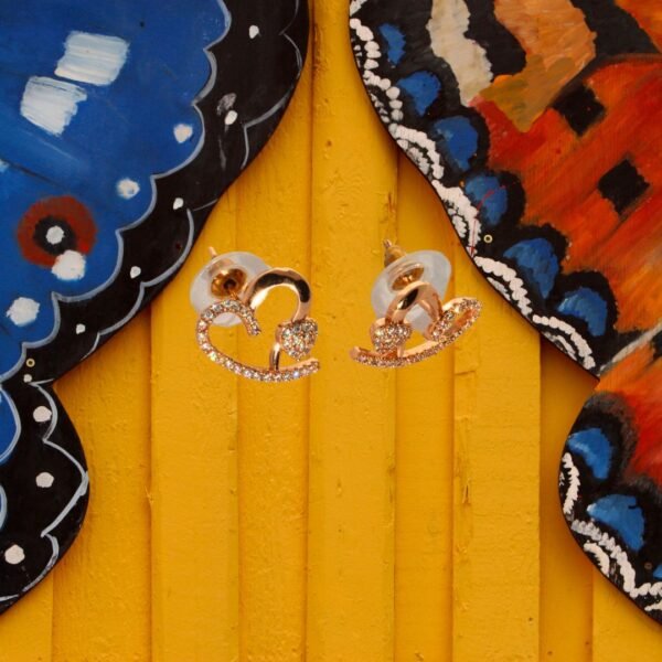 Rose Gold Toned Sparkling AD Heart Stud Earrings - Image 5